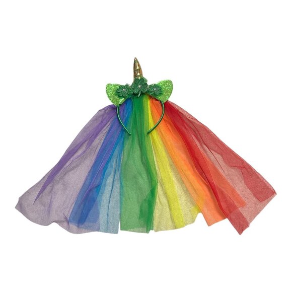 NWT Claire’s Rainbow Unicorn Horn Headband with Tulle Veil - Picture 1 of 3